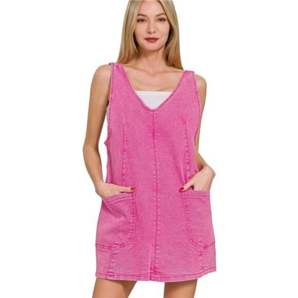 Zenana Washed Adjustable Strap Denim Overall Dress - Picture 1 of 3